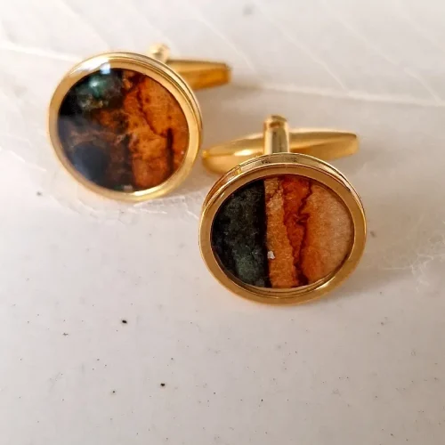 brąz i zieleń spinki mankietowe