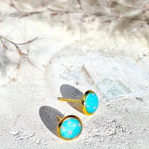 kolczyki sztyfty turkus w kropki