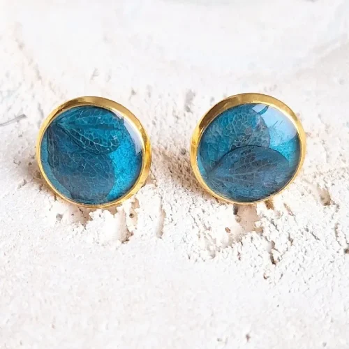 turkus z hortensją kolczyki